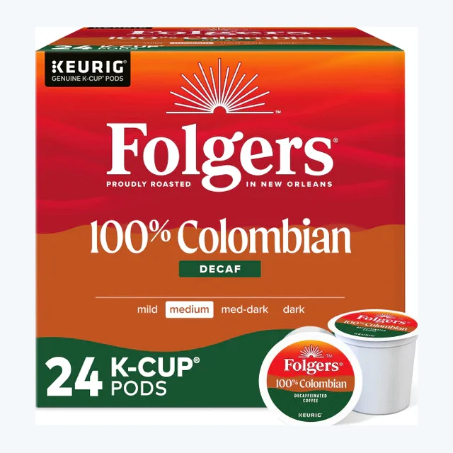Folgers DECAF 100% Colombian K-Cups, Medium Roast – 24 Count
