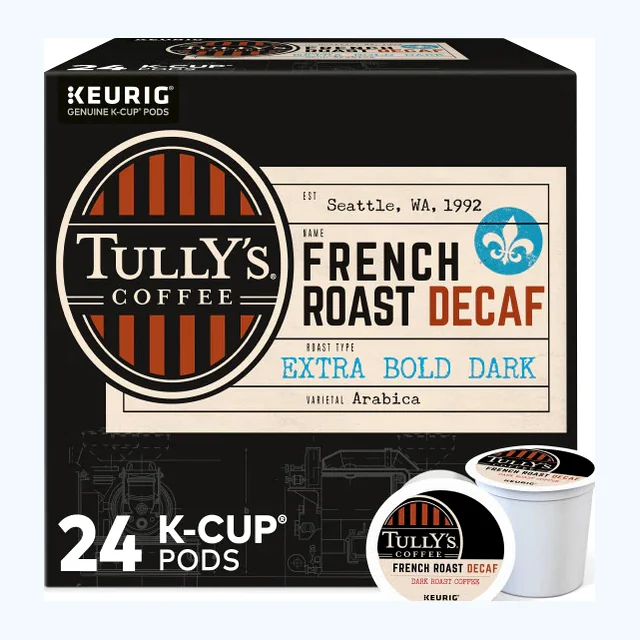 Tully's Coffee DECAF French Roast K-Cups, Dark Roast – 24 Count