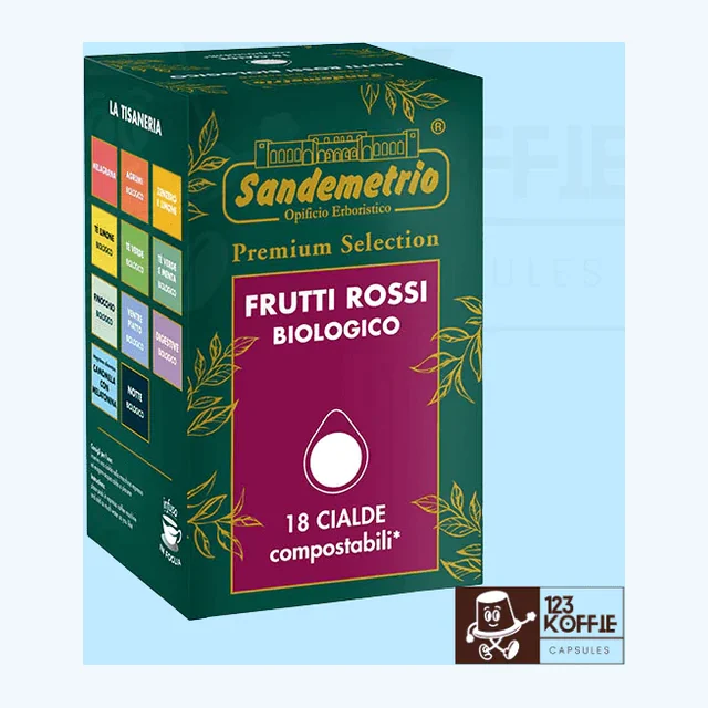 Sandemetrio Infuso ai Frutti Rossi Bio ESE 44 mm Pads | 18 x Biologische Rode Bosvruchten Infusie Pads