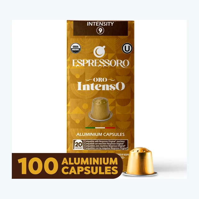 ESPRESSORO USDA Organic Espresso Compatible Pods - ORO INTENSO - Aluminium Coffee capsules compatible with Nespresso Original Line