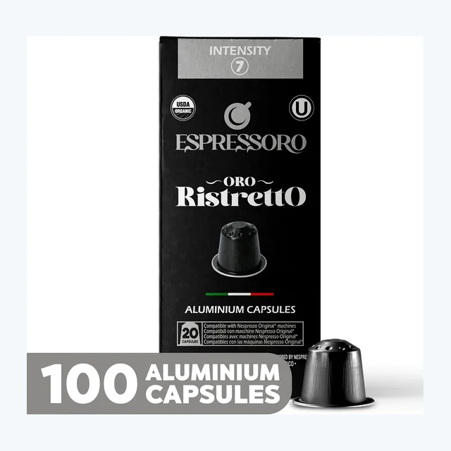 ESPRESSORO USDA Organic Espresso Compatible Pods - ORO RISTRETTO - Aluminium Coffee capsules compatible with Nespresso Original Line