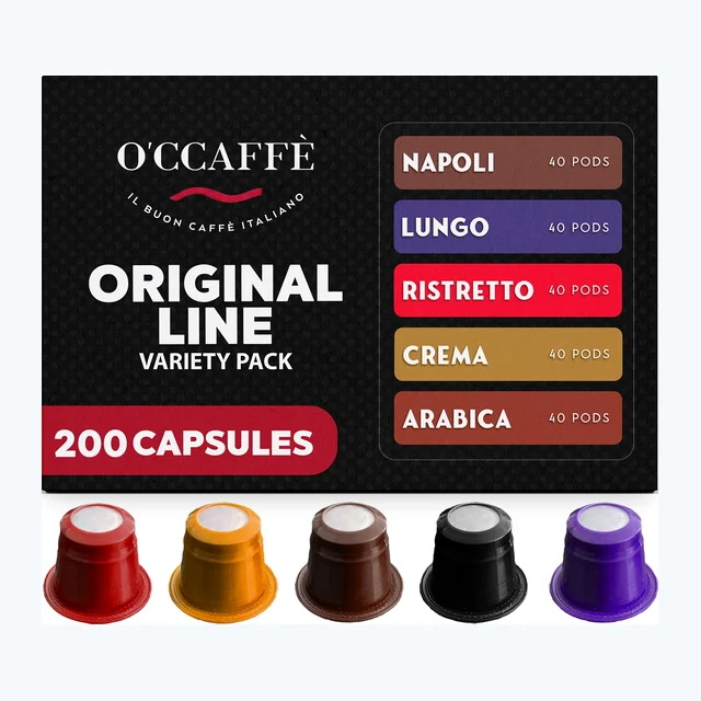 O'CCAFFÈ Espresso Compatible Pods - 200 Ct VARIETY PACK - Coffee capsules compatible with Nespresso Original Line