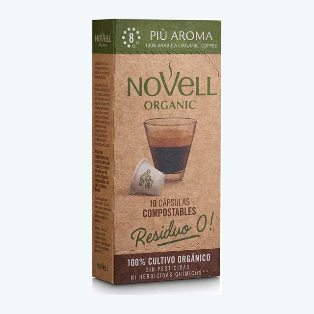 COFFEE CAPSULES COMPOSTABLE BARRIER /ORGANIC. PIÙ AROMA 10 units