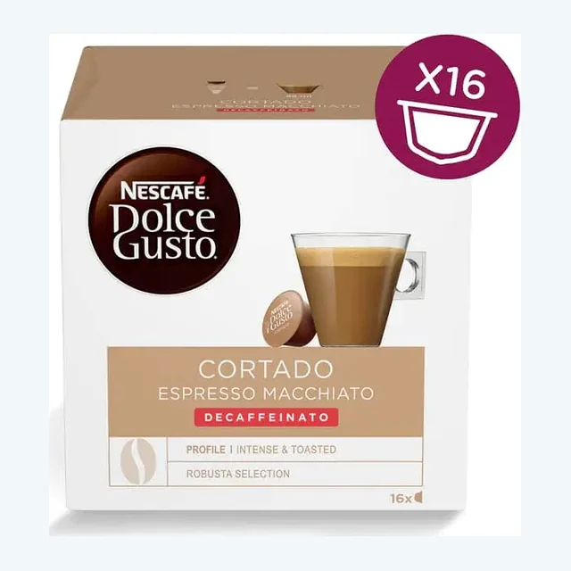 Nescafe Dolce Gusto Cortado Espresso Macchiato Decaffeinated Coffee Capsules - 16 Capsules