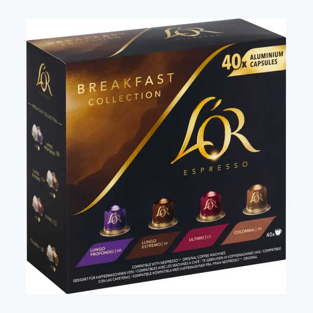 L'OR Breakfast Collection - 40 Aluminium Nespresso compatible coffee capsules