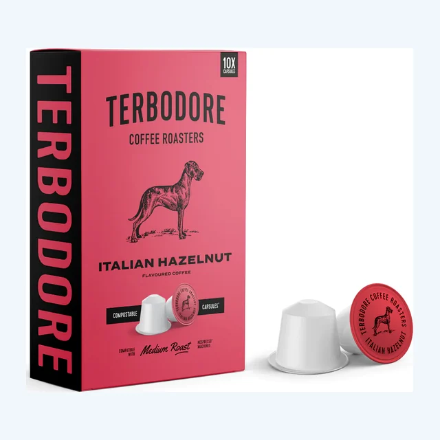 Terbodore Italian Hazelnut – 10 Compostable Nespresso compatible coffee capsules