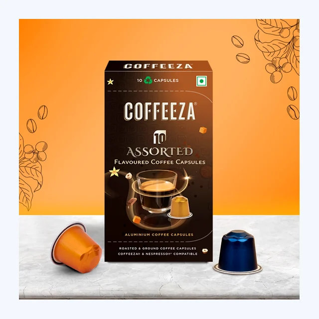 Coffeeza Flavoured Assorted Box of 10 Coffee Capsules – Hazelnut, Caramel, Belgian Chocolate, and Vanilla
