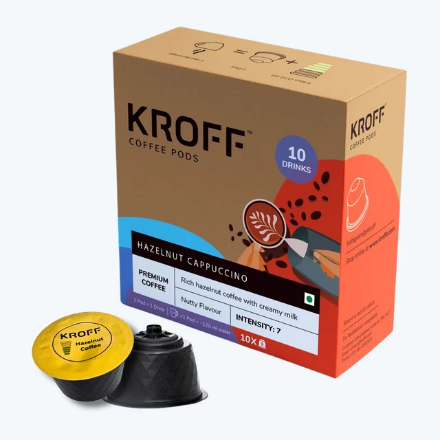KROFF Hazelnut Cappuccino Coffee Pods | Rich Hazelnut Coffee with Creamy milk | 10 Pods Per Box | Dolce Gusto Compatible