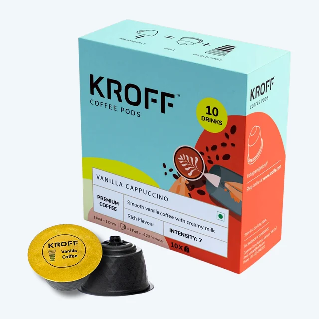 KROFF Vanilla Cappuccino Coffee Pods | Smooth Vanilla Coffee with Creamy Milk | 10 Pods Per Box | Dolce Gusto Compatible
