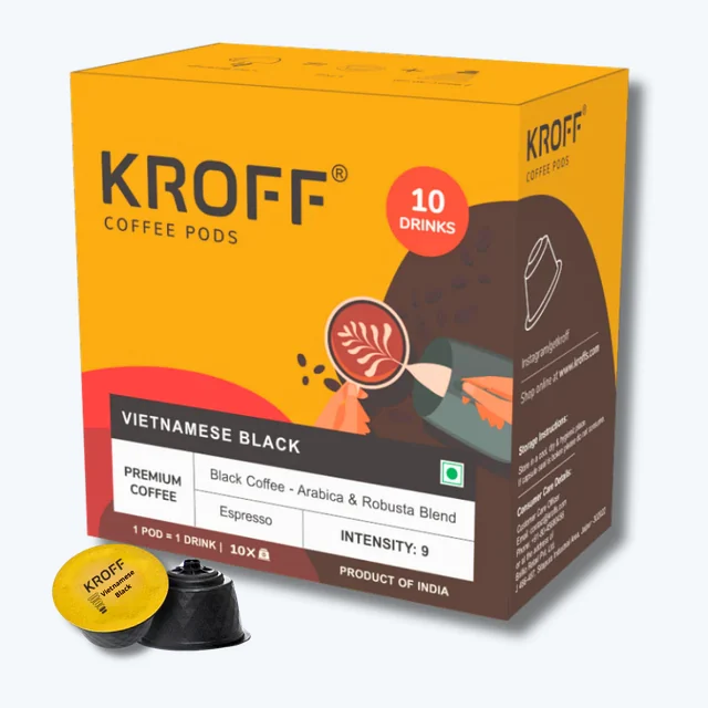 KROFF Vietnamese Black Coffee Pods | Dolce Gusto Compatible | Espresso - Medium Dark Arabica Robusta Blend Roast | 10 Pods Per Box