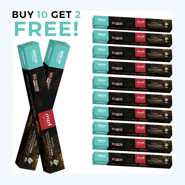 10+2 Free: Indonesian Toraja 100% Arabica Nespresso Compatible Aluminium Capsules