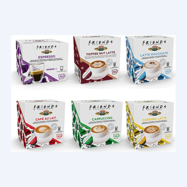 FRIENDS | Dolce Gusto Compatible Coffee Capsules | 60 Capsules| Variety Pack - Selection of Coffee Pods | Cappuccino, Caramel Latte, Cafe Au Lait, Toffee Nut Latte, Flat White & Espresso