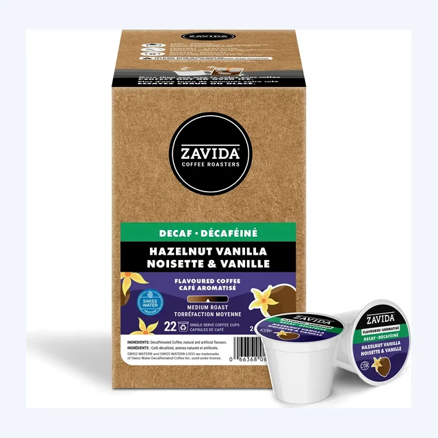 Zavida Z  Cups DECAF Vanilla Hazelnut SWP 22 CT