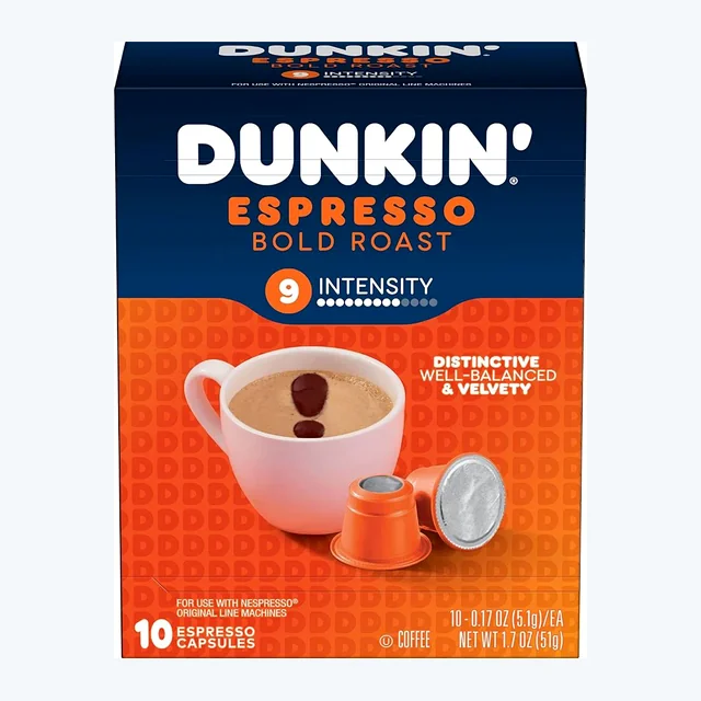Dunkin Espresso Bold Roast, Box of 10 Nespresso Capsules
