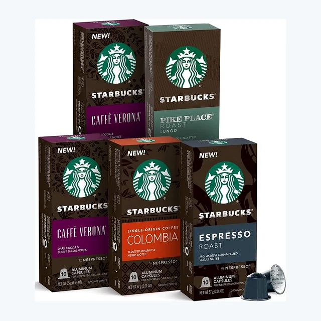 Starbucks Intense Variety Pack (Caffe Verona, Pike Place Roast, Colombia, Espresso Roast), Box of 50 Nespresso Capsules